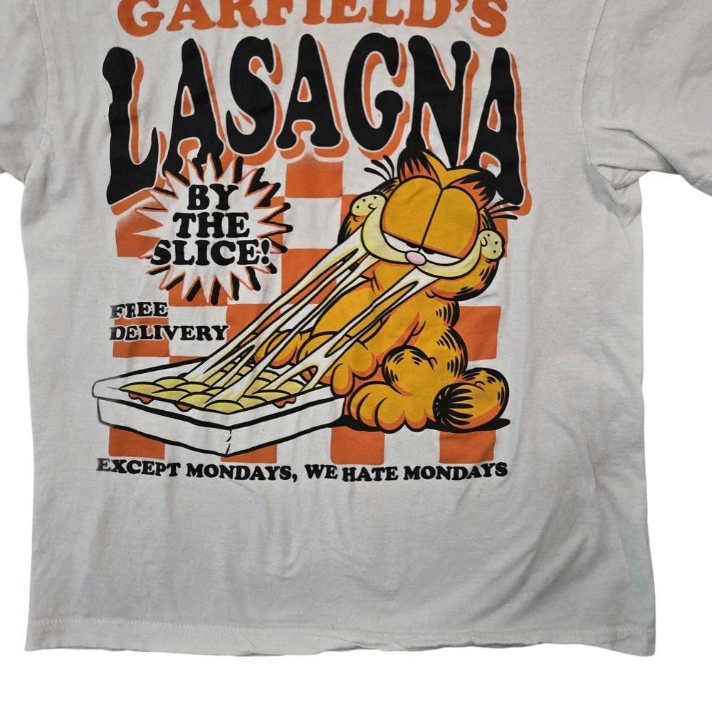 Garfield Lasagna By The Slice White Graphic T-Shirt‎ Mens Medium I Hate Mondays